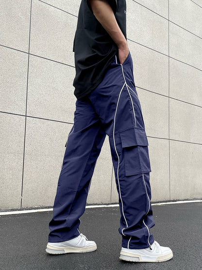 Men's Loose Letter Patched Contrast Binding Pocket  Cargo Pants