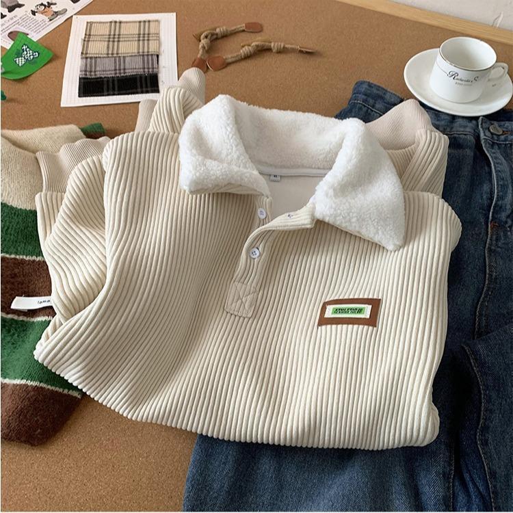 Corduroy Polo collar sweater couple autumn and winter style plus
