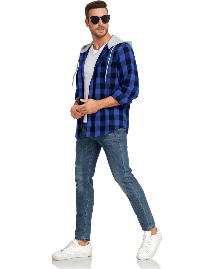 Plaid Patchwork Button Front Hooded Jacket