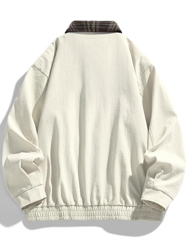 Men's Casual Loose-Fit Woven Jacket Vintage British Style Colorblock Design