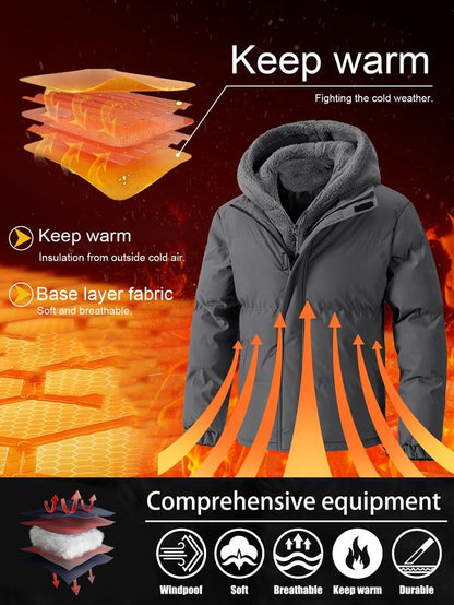 GGT Men's Thickened Windproof Winter Jacket - Cold-Resistant Warm Fleece Lined Hooded Coat