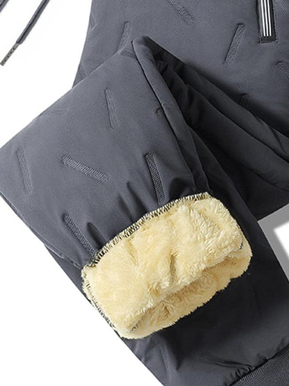 Men's Warm Fleece-Lined Straight-Leg Jogger Pants with Zipper Pockets