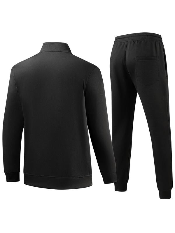 GGT Men's Solid Zip Up Pocket Jacket & Drawstring Waist Pants Sportswear Set