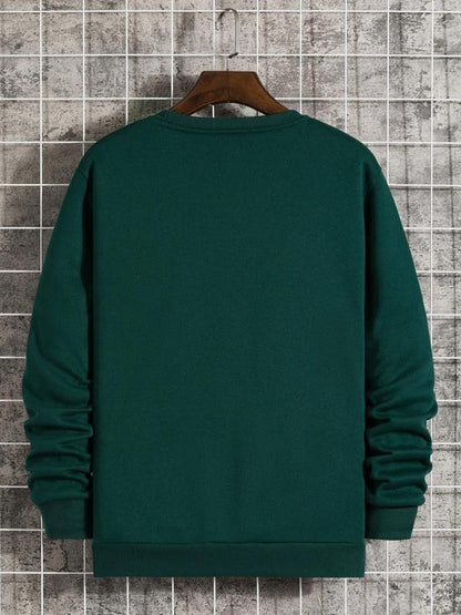 Men's Solid Color & Letter Print Drop Shoulder Sweatshirt