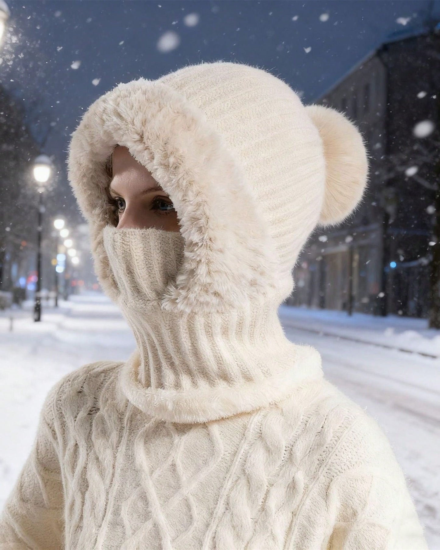 Knitted Fleece-lined Warm Scarf Mask Hat