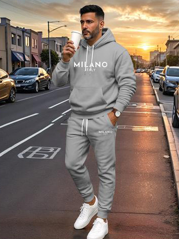 KZZ Men's Printed Hoodie and Drawstring Sweatpants Set, Menswear