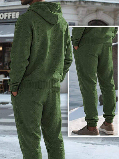 KZZ Two-piece men's solid color hooded sweatshirt and drawstring pants set