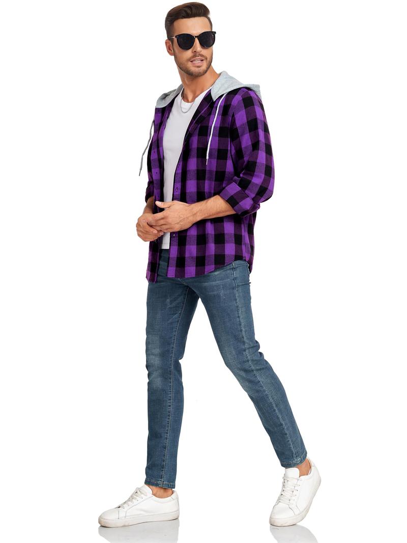 Plaid Patchwork Button Front Hooded Jacket