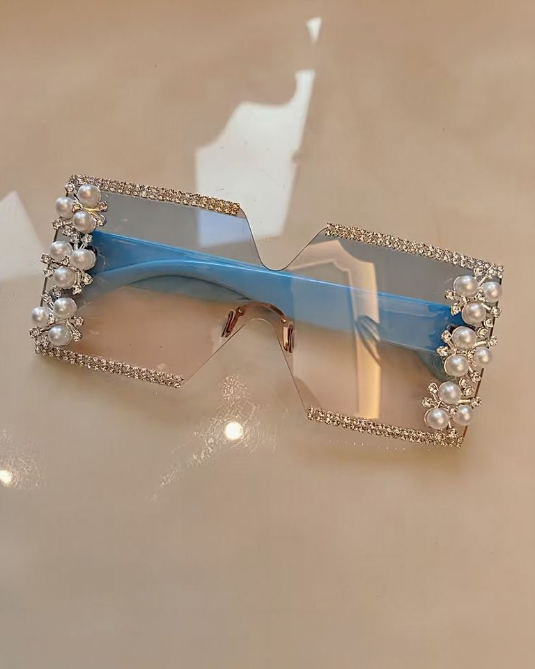 Elegant Flower Decor No Frame Square Luxury Rhinestone Glasses