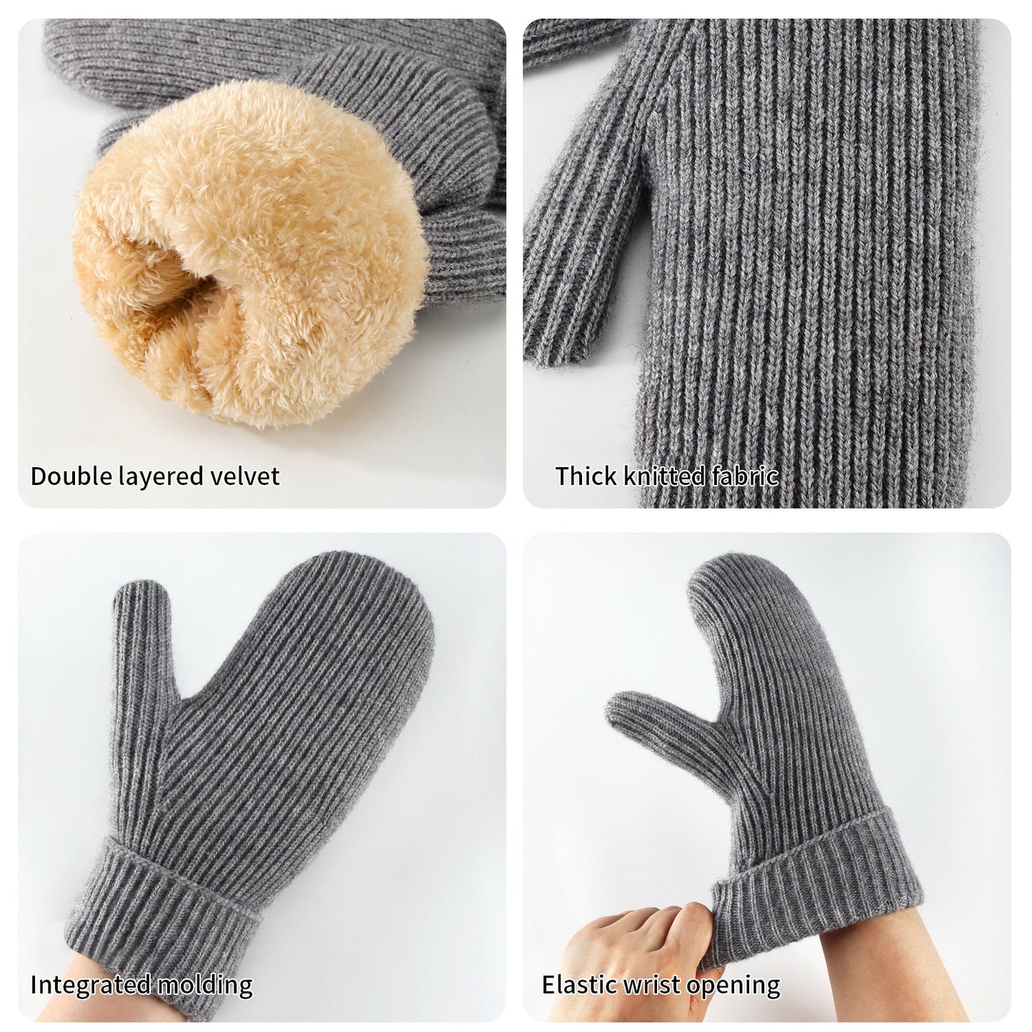Fleece-lined Thickened Thermal Knitted Ski Gloves