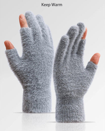 Riding Velvet Padded Five-finger Warm Imitation Mink Velvet Touch Screen Gloves