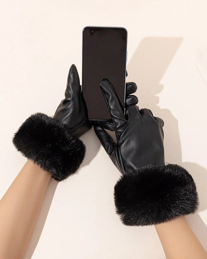 Warm Windproof Waterproof Velvet Thickened Fashion Hair Touch Screen Gloves