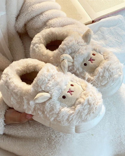 Cute Little Sheep Cotton Slippers Bag With Non-slip Fluffy Slippers