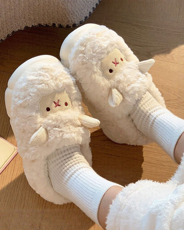 Cute Little Sheep Cotton Slippers Bag With Non-slip Fluffy Slippers