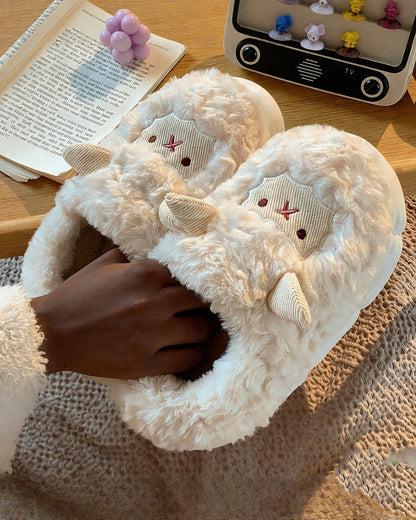 Cute Little Sheep Cotton Slippers Bag With Non-slip Fluffy Slippers