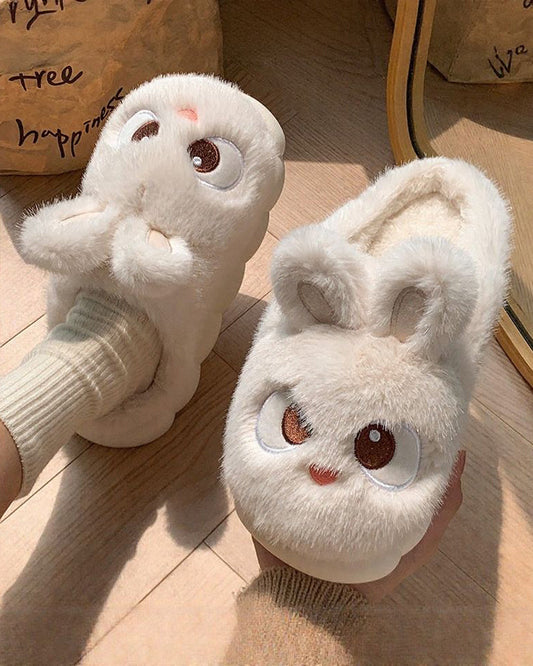 Soft-Soled Non-Slip Fleece-Lined Fluffy Ear Thermal Slippers