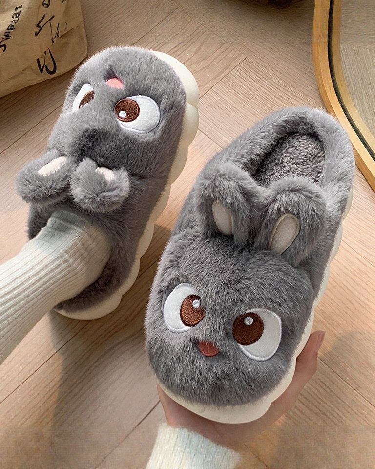 Soft-Soled Non-Slip Fleece-Lined Fluffy Ear Thermal Slippers
