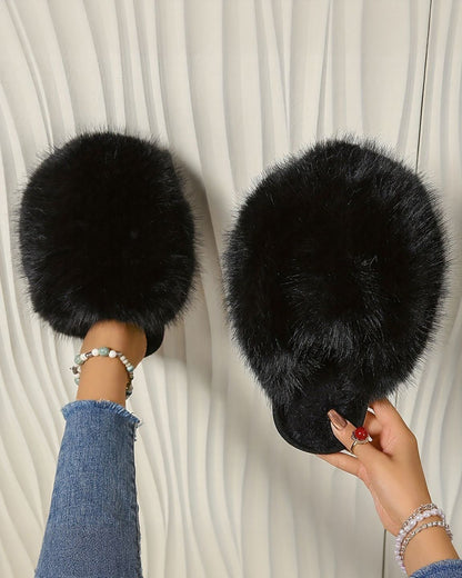 Elegant Fluffy Women'S Slippers | All-Season Solid Color