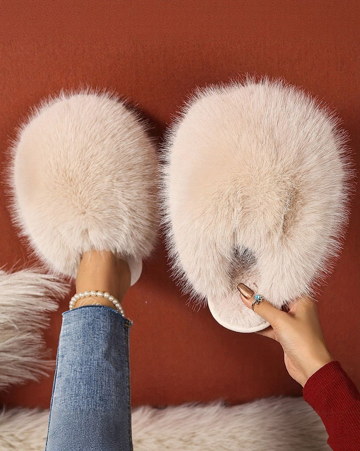 Elegant Fluffy Women'S Slippers | All-Season Solid Color