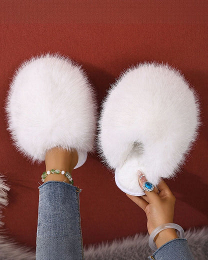 Elegant Fluffy Women'S Slippers | All-Season Solid Color