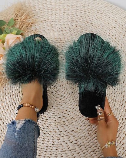 Fluffy Decor Home Slippers, Soft Sole Lightweight Slip On Cozy Slides