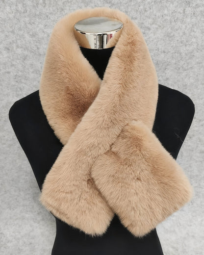 Imitation Rex Rabbit Fur Scarf Women's Winter Double-sided Plush Thickened Warm New Cross Neck Wool Collar Shawl