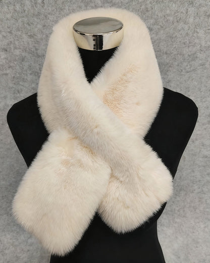 Imitation Rex Rabbit Fur Scarf Women's Winter Double-sided Plush Thickened Warm New Cross Neck Wool Collar Shawl