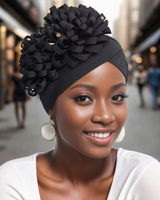 African-Style Side-Mounted Oversized Flower Turban Hat For Women
