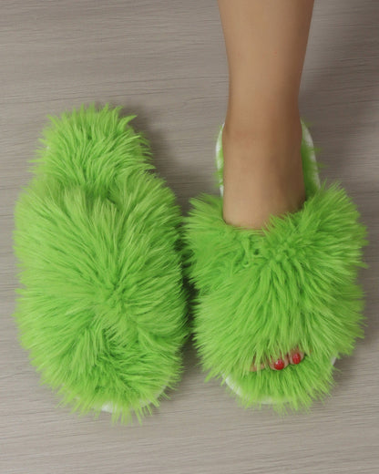Long Plush Fuzzy Criss Cross Warm Cotton Slippers