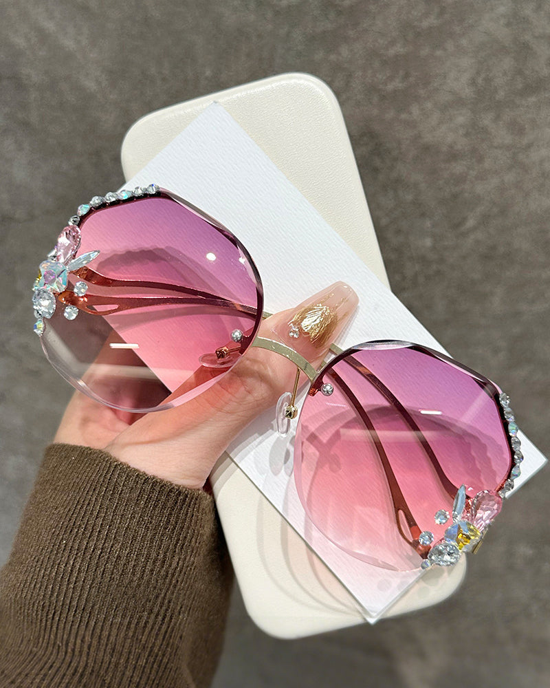 Fashion Rhinestone Sparkling Polygonal Frameless Women's Glasses