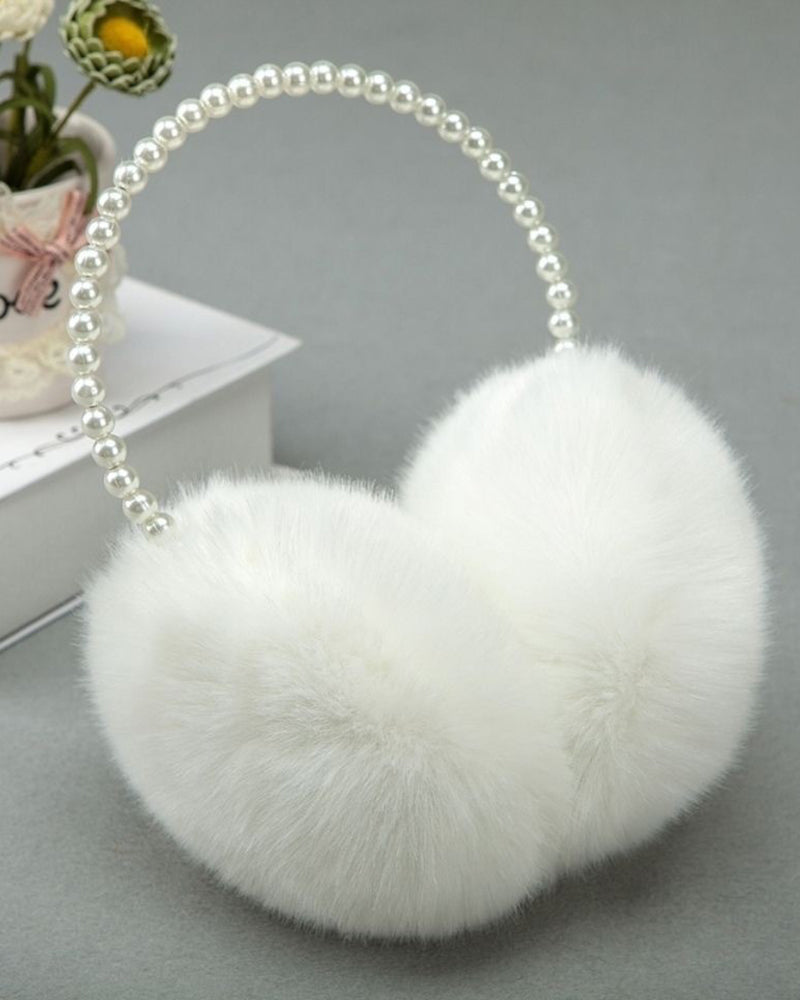 Pearl-Embellished Rabbit Fur Thickened Insulated Earmuffs