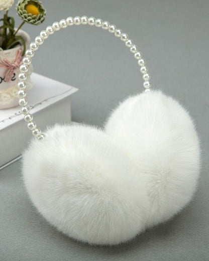 Pearl-Embellished Rabbit Fur Thickened Insulated Earmuffs