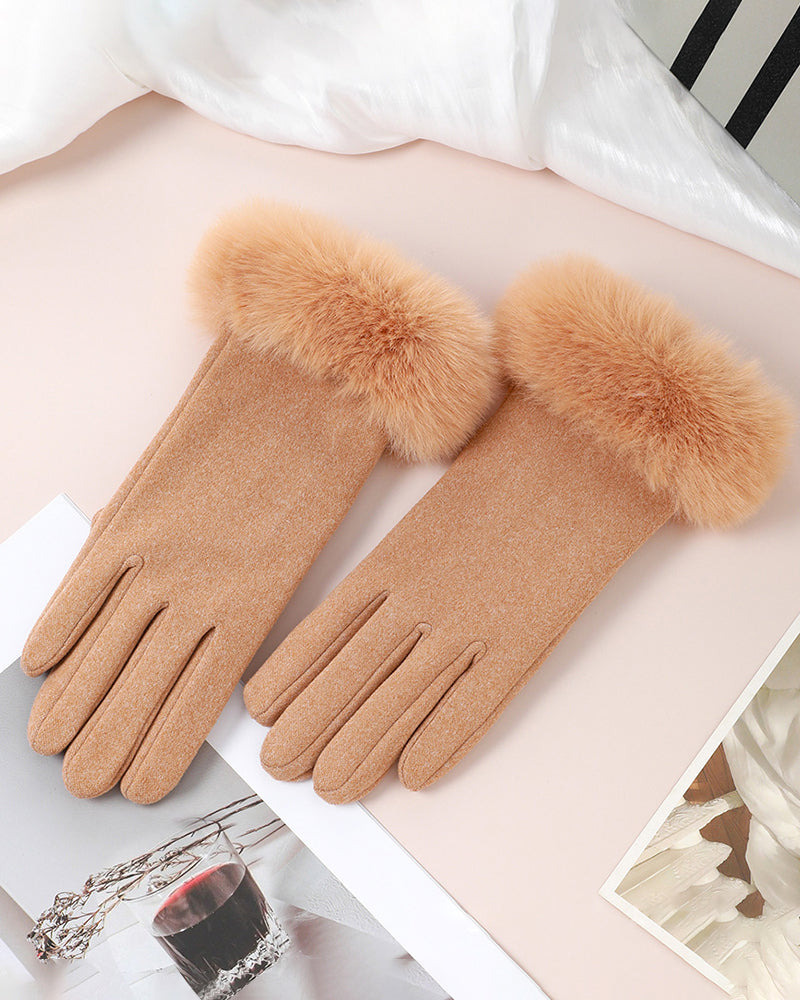 Light Plate With Large Fur Mouth Warm Gloves Thickened Cold-proof Outdoor Windproof Heat Storage Touch Screen Gloves