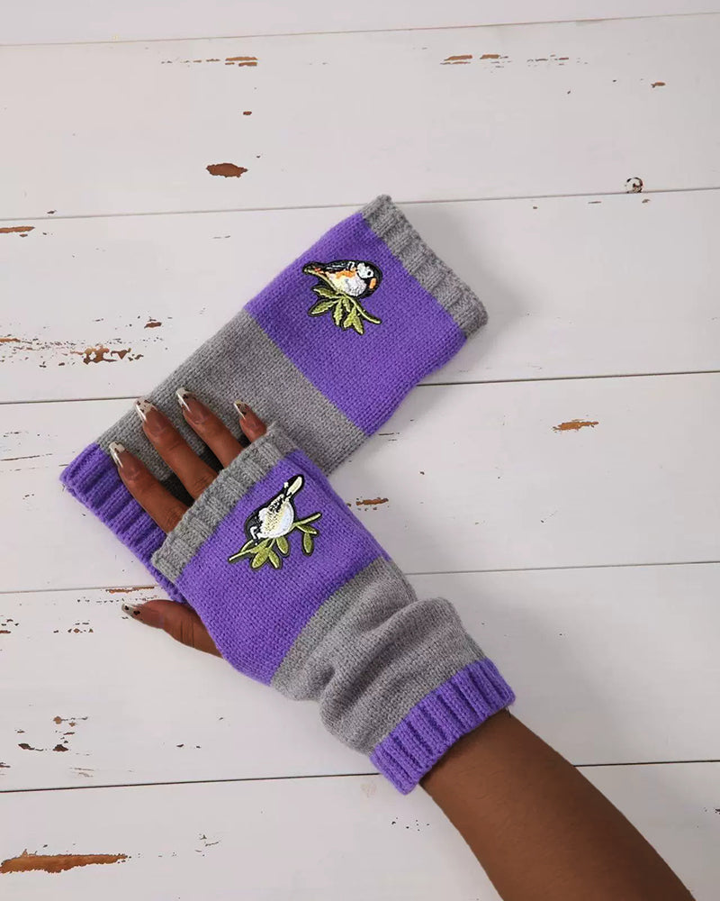 Winter Women's Knitted Gloves Fashion Warm Stitching Embroidered Gloves Women