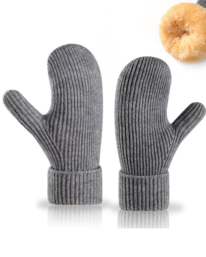 Fleece-lined Thickened Thermal Knitted Ski Gloves
