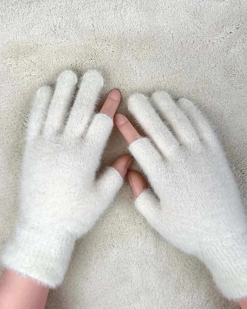 Riding Velvet Padded Five-finger Warm Imitation Mink Velvet Touch Screen Gloves