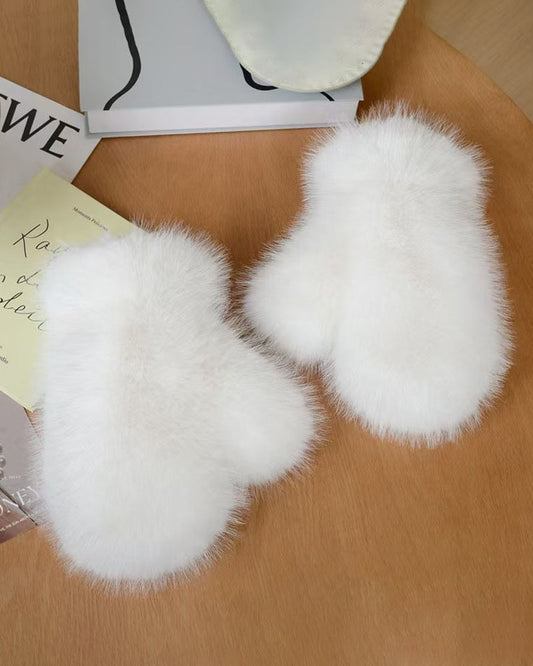 Fox Fur Plush Thickened Winter Gloves