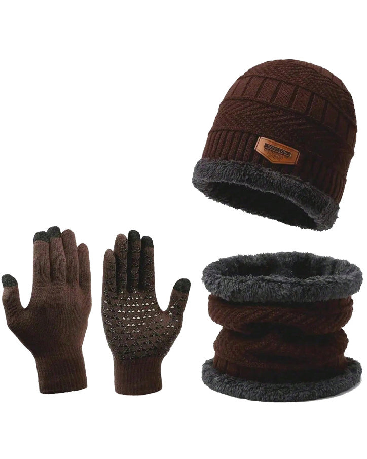 Thickened Knitted Hat Wool Gloves Scarf Hat Plus Velvet Three-piece Set
