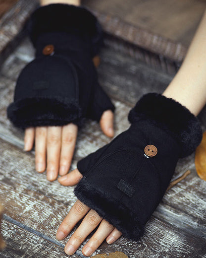 Suede Fleece-Lined Insulated Adjustable Gloves