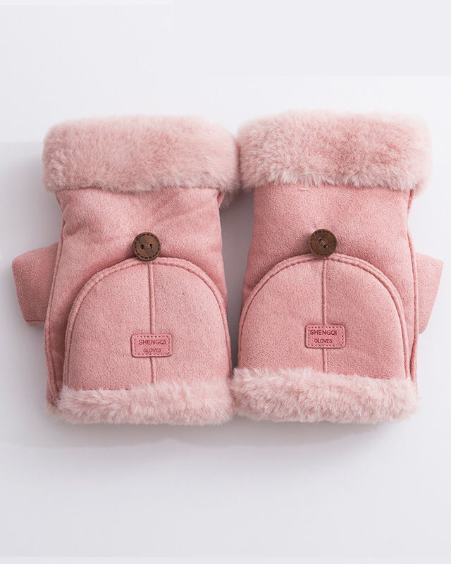 Suede Fleece-Lined Insulated Adjustable Gloves