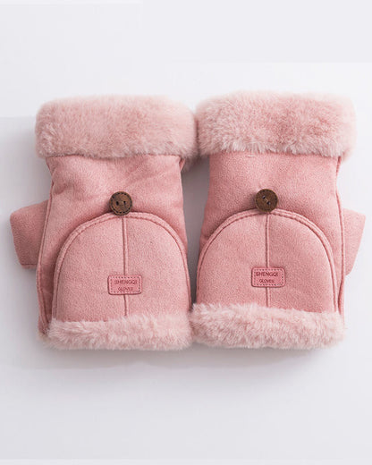Suede Fleece-Lined Insulated Adjustable Gloves