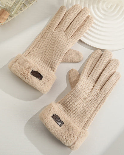 Waffle Knit Fleece-Lined Cold-Resistant Touchscreen Gloves