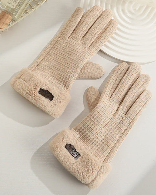 Waffle Knit Fleece-Lined Cold-Resistant Touchscreen Gloves