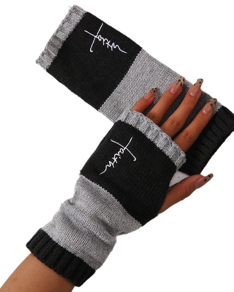 Winter Women's Knitted Gloves Fashion Warm Stitching Embroidered Gloves Women