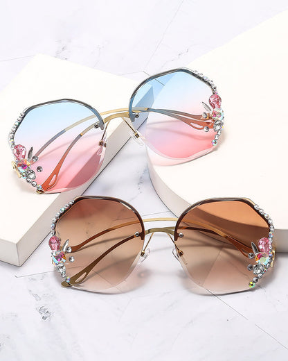 Fashion Rhinestone Sparkling Polygonal Frameless Women's Glasses