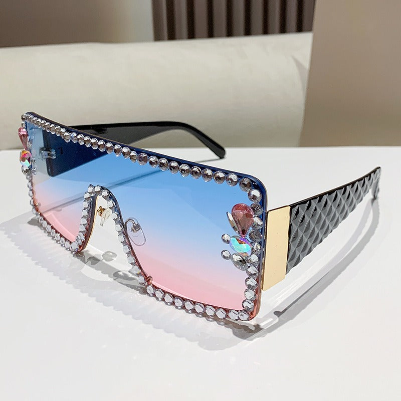 UV-Protective Oversized Diamond-Accented Sunglasses