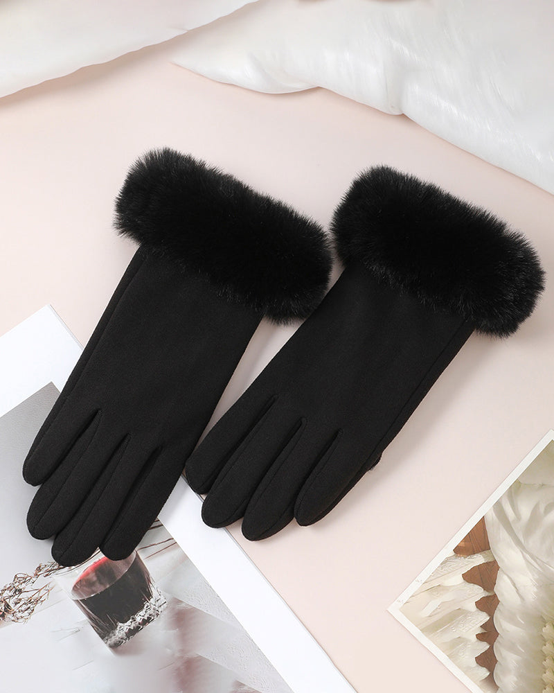 Light Plate With Large Fur Mouth Warm Gloves Thickened Cold-proof Outdoor Windproof Heat Storage Touch Screen Gloves