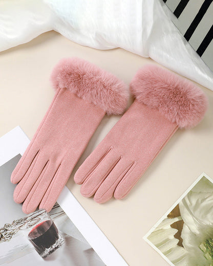 Light Plate With Large Fur Mouth Warm Gloves Thickened Cold-proof Outdoor Windproof Heat Storage Touch Screen Gloves