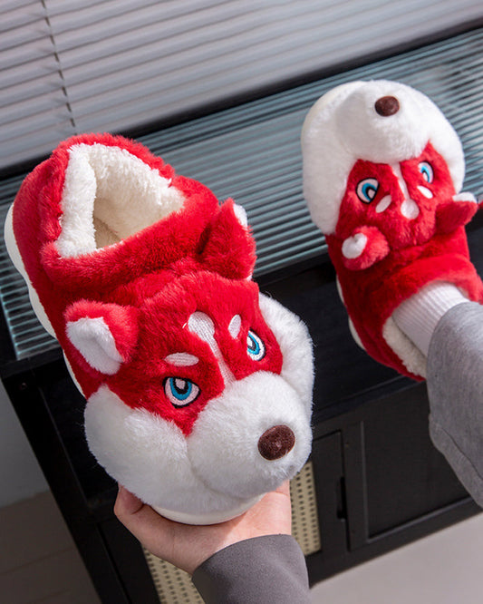 Plush Bag With Cute Husky Cartoon Home Cotton Slippers