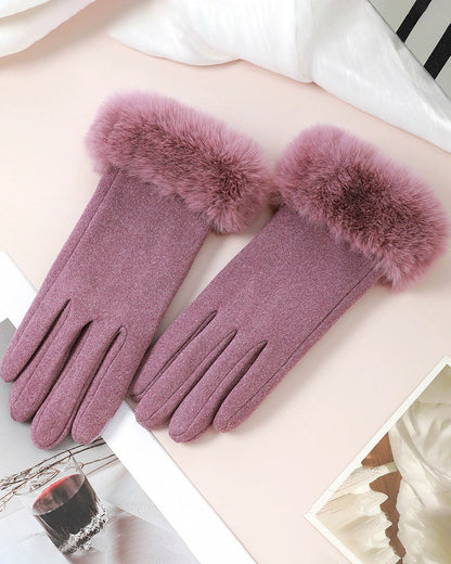 Light Plate With Large Fur Mouth Warm Gloves Thickened Cold-proof Outdoor Windproof Heat Storage Touch Screen Gloves